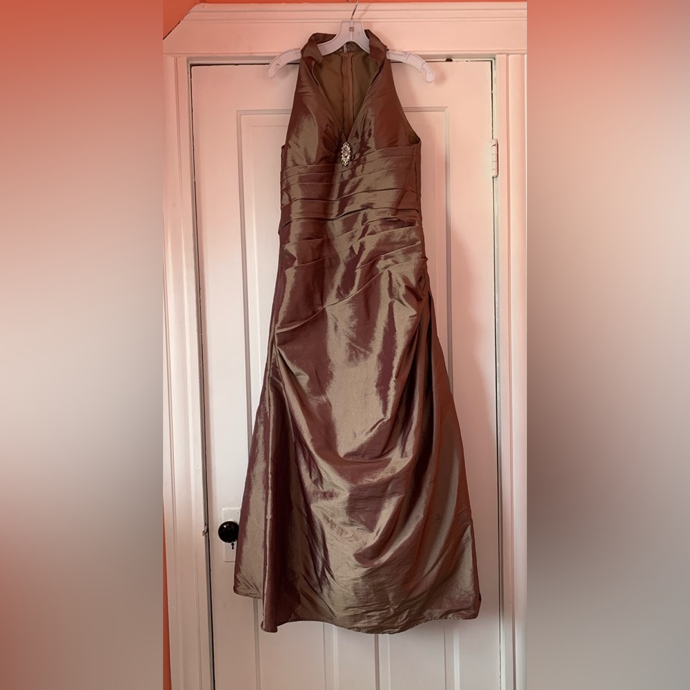 Halter Evening Dress in Bronze - Elegant Formal Gown